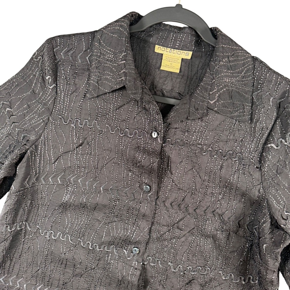 VTG Notations‎ Black Embroidered Blouse Whimsigoth Romantic Victorian Feminine M